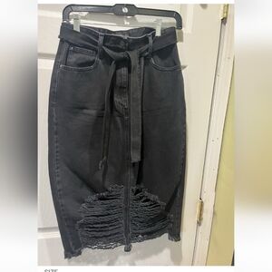 Zara Black Distressed Denim Pencil Skirt ✨ Edgy Chic - Size S